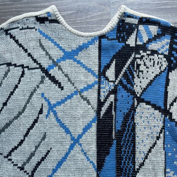 Vintage 80's Knit Sweater Top / Sz Medium / Retro New Wave / Geometric Art - Picture 4 of 7